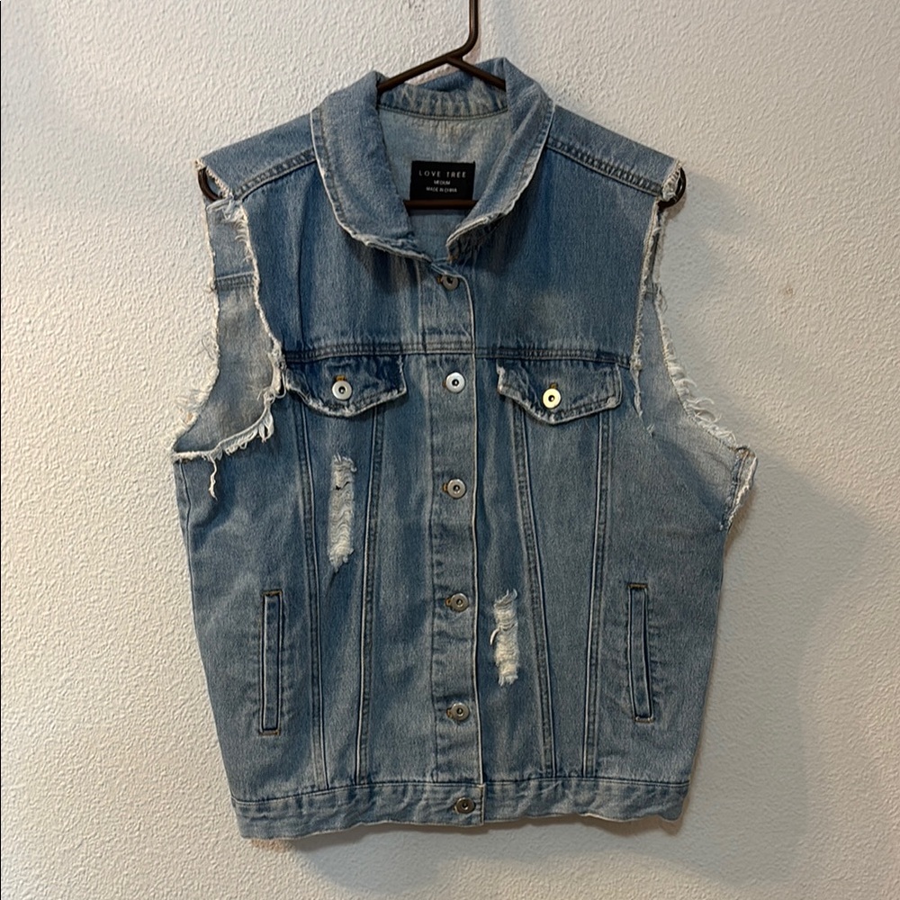 Love Tree Light Blue Denim Handcut Vest